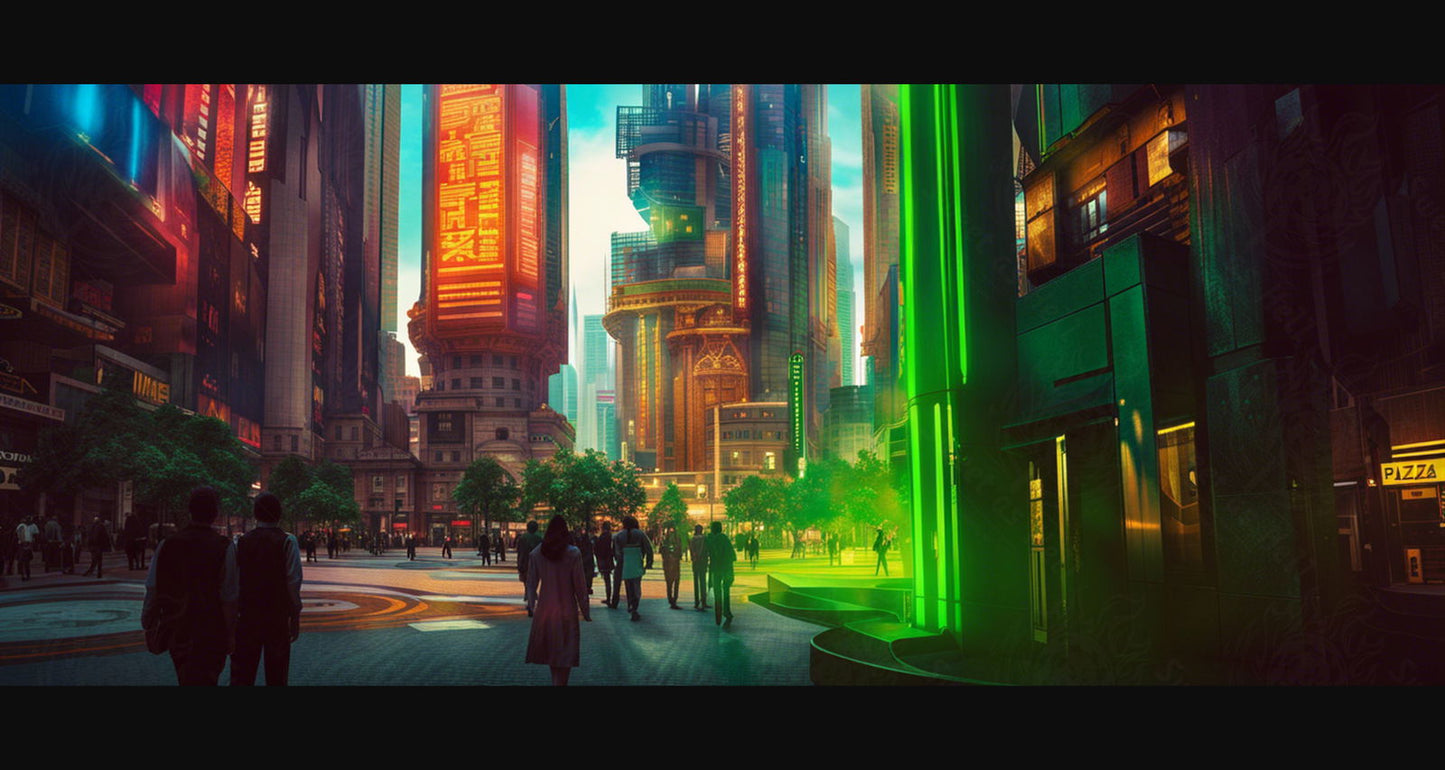 Street Level Illustrated View of a Densely Populated City Set Sometime in the Near Future 0134 SN1085 - Sweet As Hell Designs