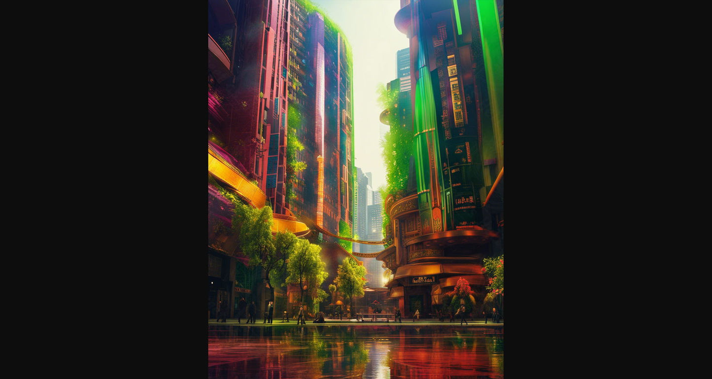 Street Level Illustrated View of a Densely Populated City Set Sometime in the Near Future 0143 SN1094 - Sweet As Hell Designs