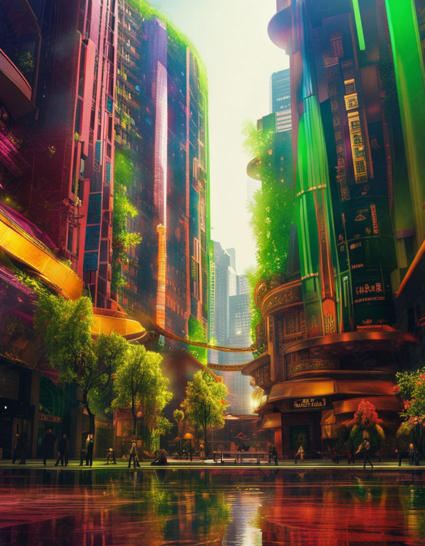Street Level Illustrated View of a Densely Populated City Set Sometime in the Near Future 0143 SN1094 - Sweet As Hell Designs