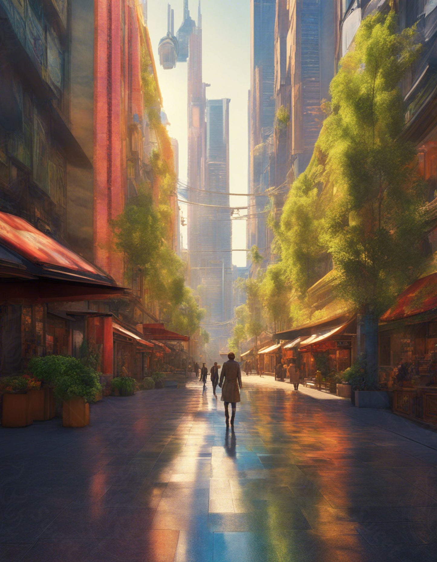Street Level Illustrated View of a Densely Populated City Set Sometime in the Near Future 0151 SN1102 - Sweet As Hell Designs
