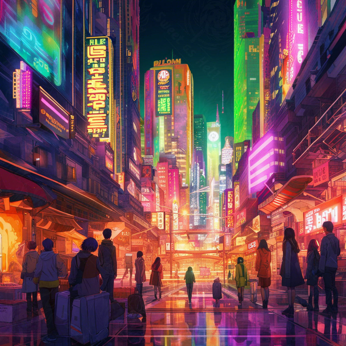 Street Level Illustrated View of a Densely Populated City Set Sometime in the Near Future 0168 SN1119 - Sweet As Hell Designs