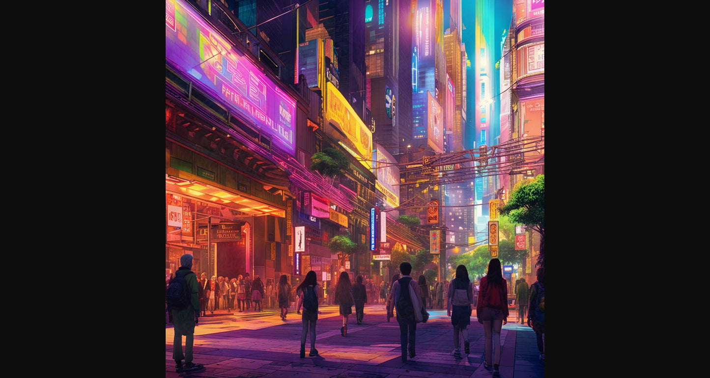 Street Level Illustrated View of a Densely Populated City Set Sometime in the Near Future 0171 SN1122 - Sweet As Hell Designs