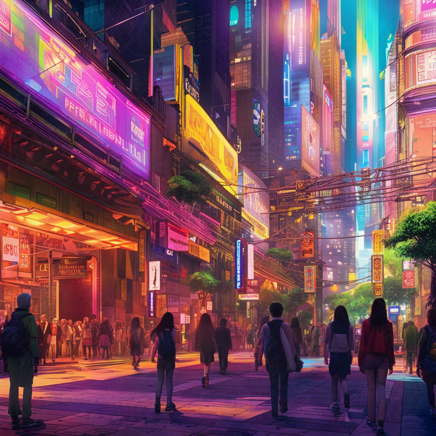 Street Level Illustrated View of a Densely Populated City Set Sometime in the Near Future 0171 SN1122 - Sweet As Hell Designs