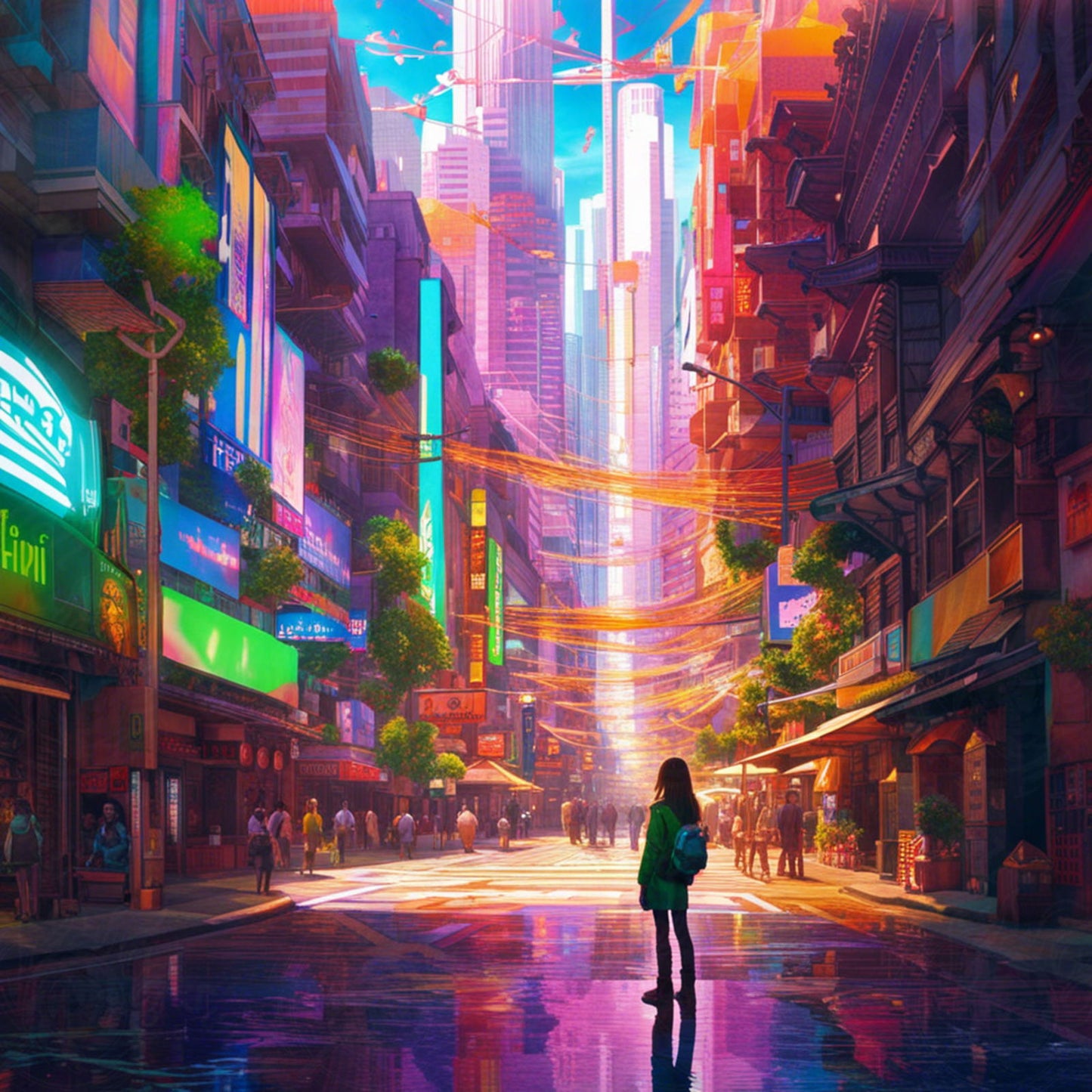 Street Level Illustration of Modern Fantasy City Architecture 0029 SN1192 - Sweet As Hell Designs