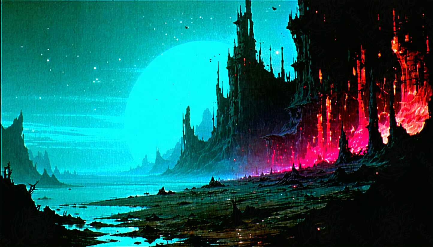 Ciudad extraterrestre bajo la luna cian SN3123