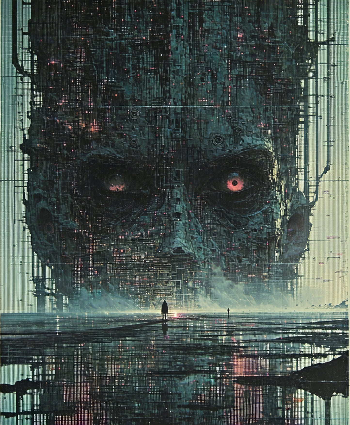 Paisaje urbano ciberpunk con cara gigante SN3146