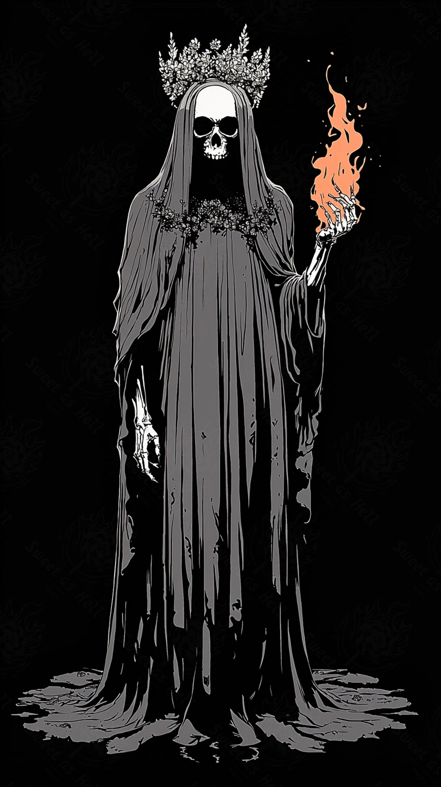 dark queen with flame | Mother Muerte 09 by 16 425 SN3112 - Sweet As Hell Designs