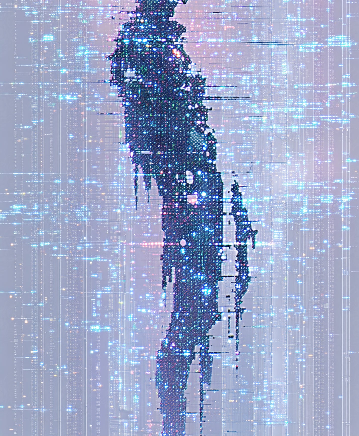digital human form pixelated light trails SN3268