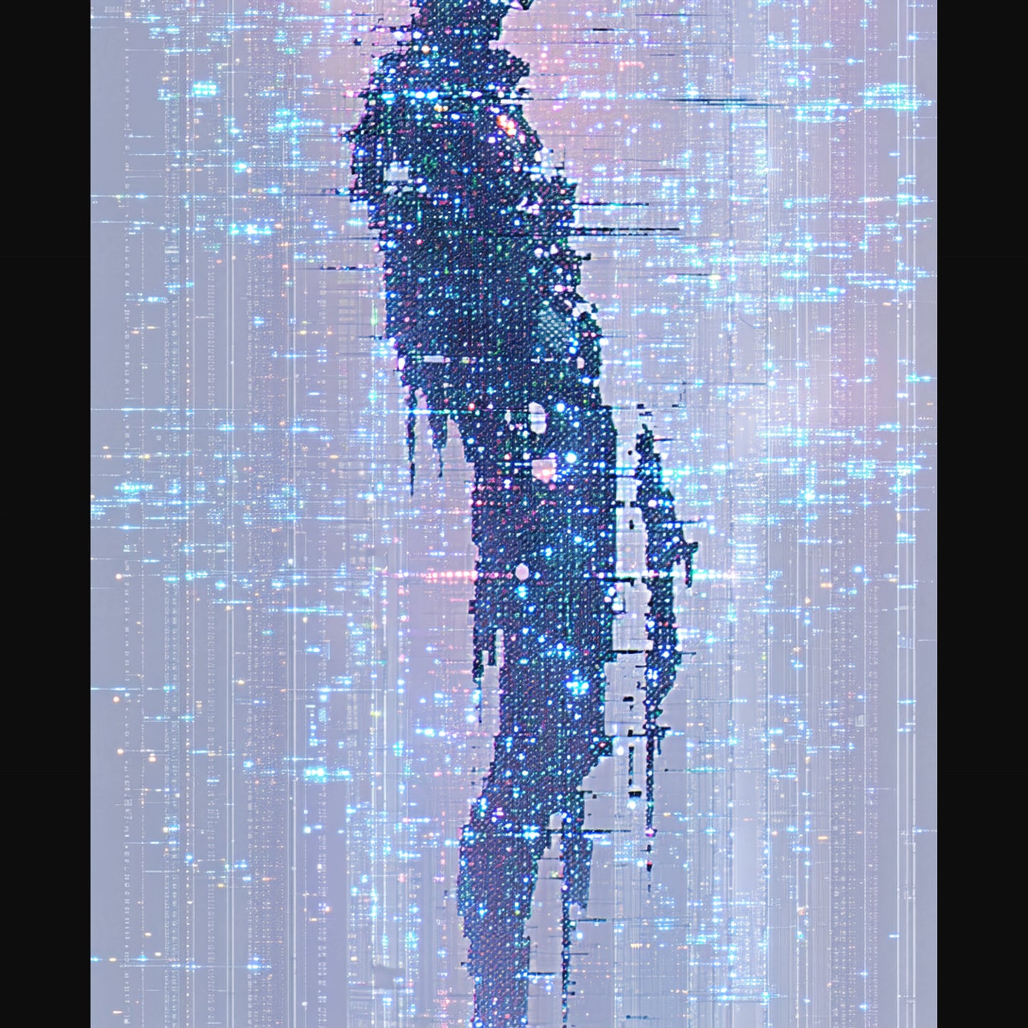 digital human form pixelated light trails SN3268