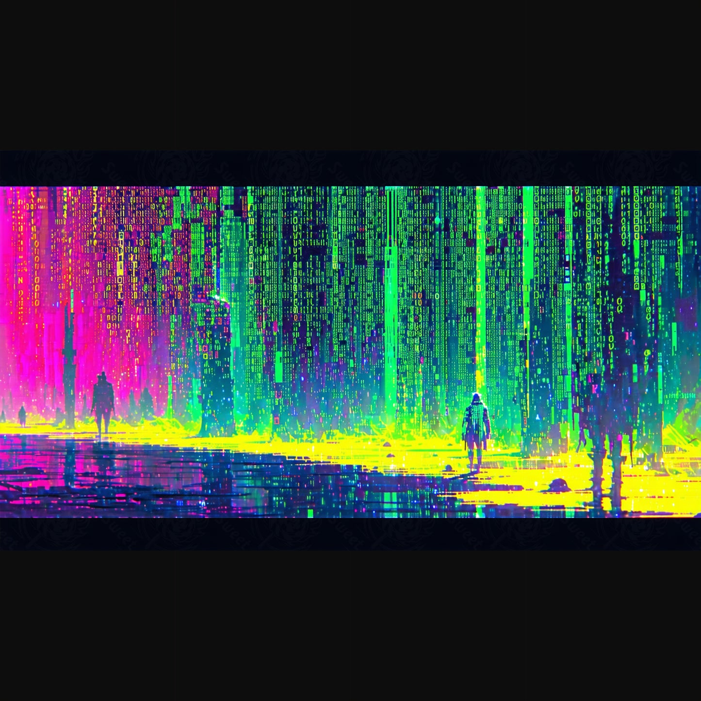 digital rain cyberpunk cityscape SN3284