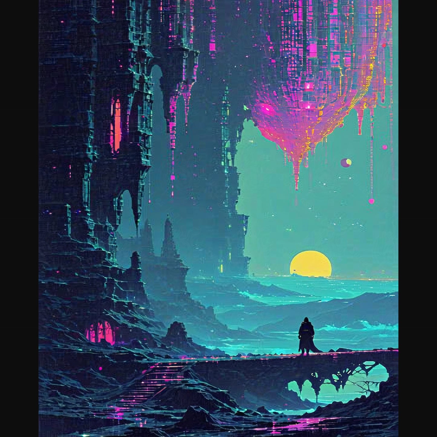 paisaje de fantasía con figura encapuchada SN3317