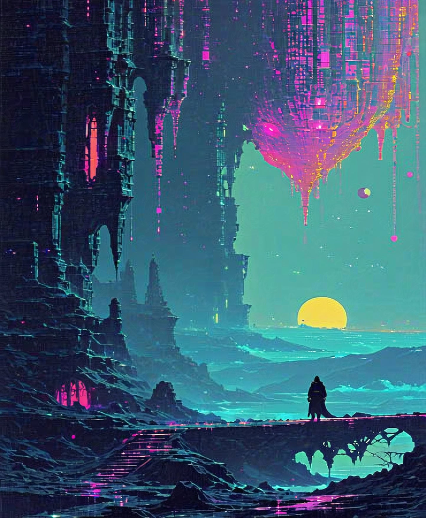 paisaje de fantasía con figura encapuchada SN3317