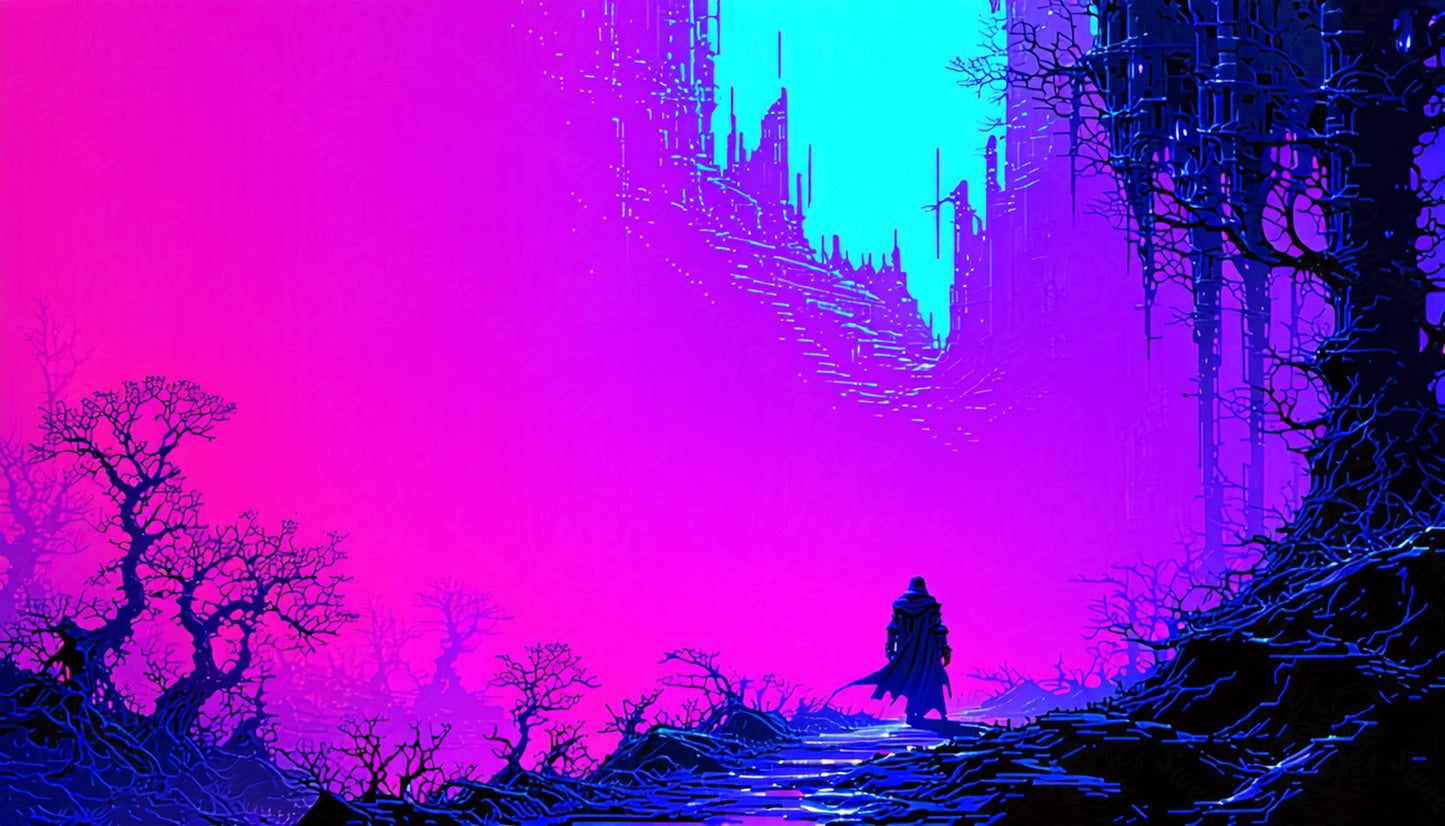 neon fantasy landscape SN3379