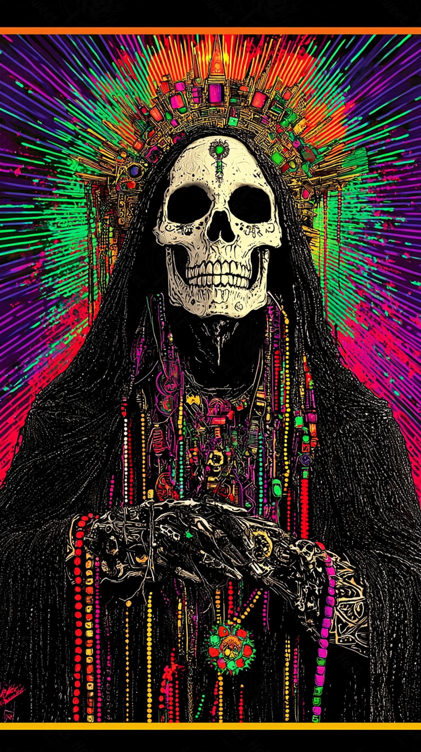 psychedelic santa muerte | Mother Muerte 09 by 16 428 SN3115 - Sweet As Hell Designs