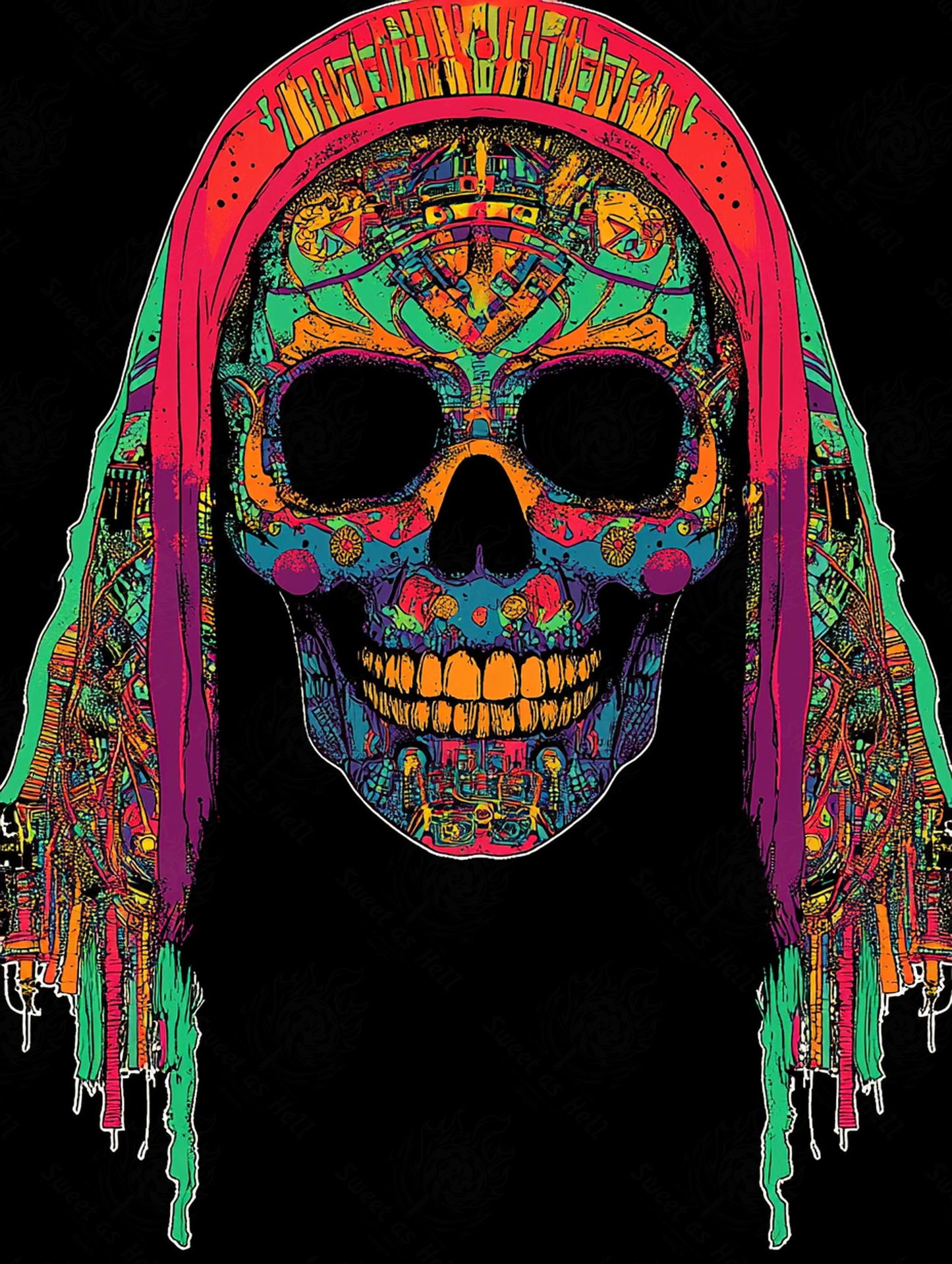psychedelic skull | Mother Muerte 03 by 04 016 SN3110 - Sweet As Hell Designs