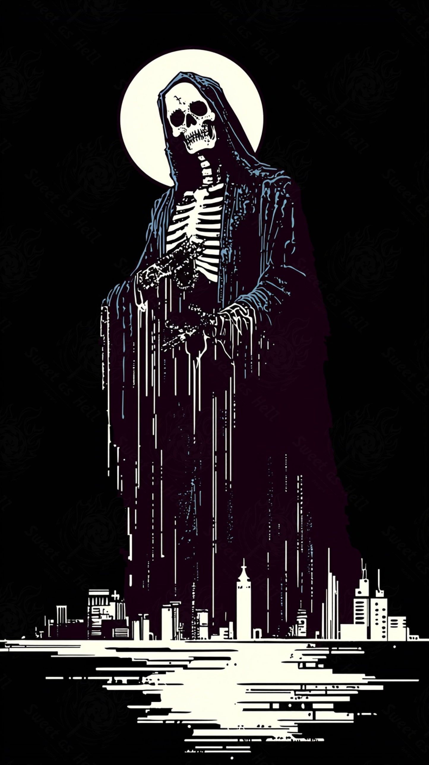 santa muerte cityscape | Mother Muerte 09 by 16 426 SN3113 - Sweet As Hell Designs