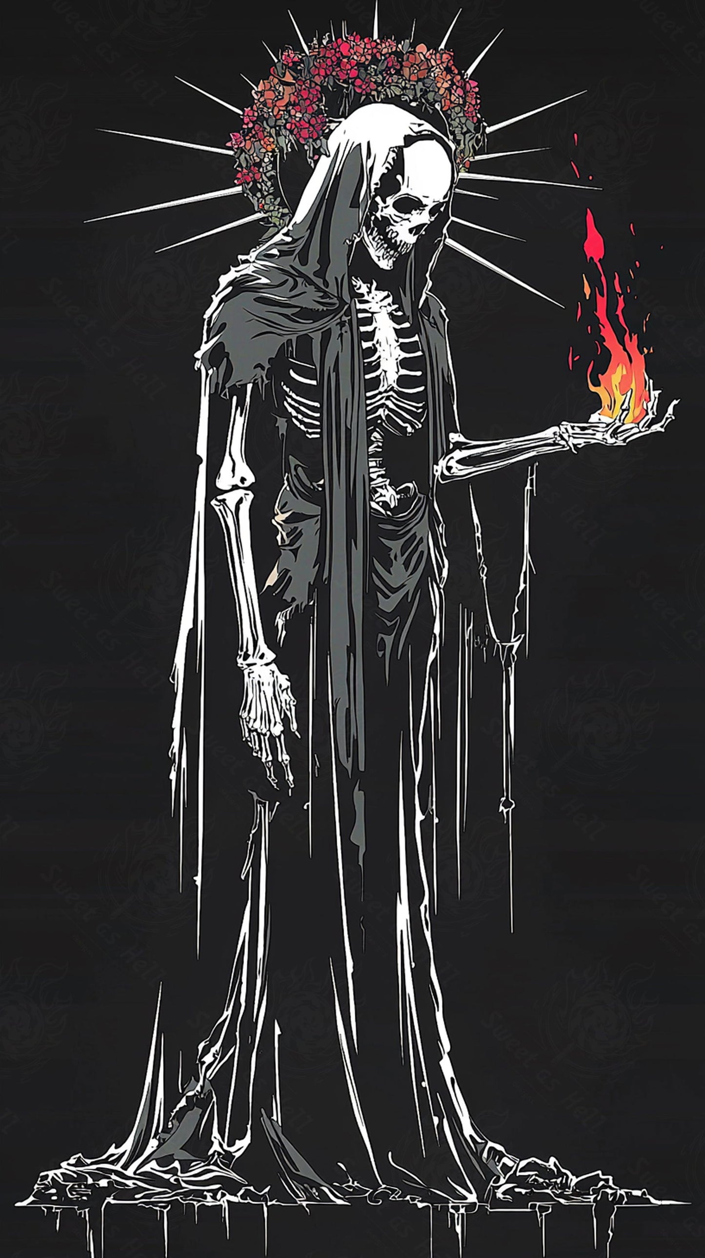 santa muerte with flame | Mother Muerte 09 by 16 429 SN3116 - Sweet As Hell Designs