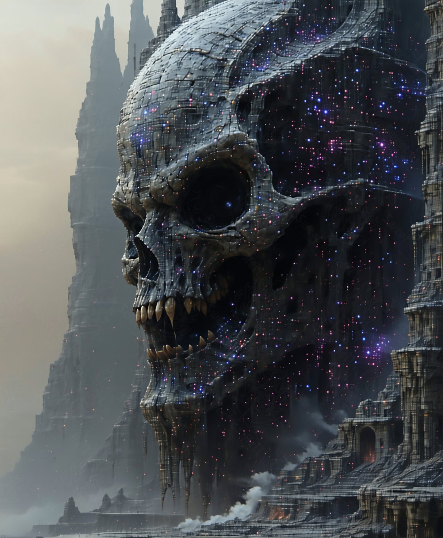 Paisaje de fantasía de montaña con calaveras SN3417
