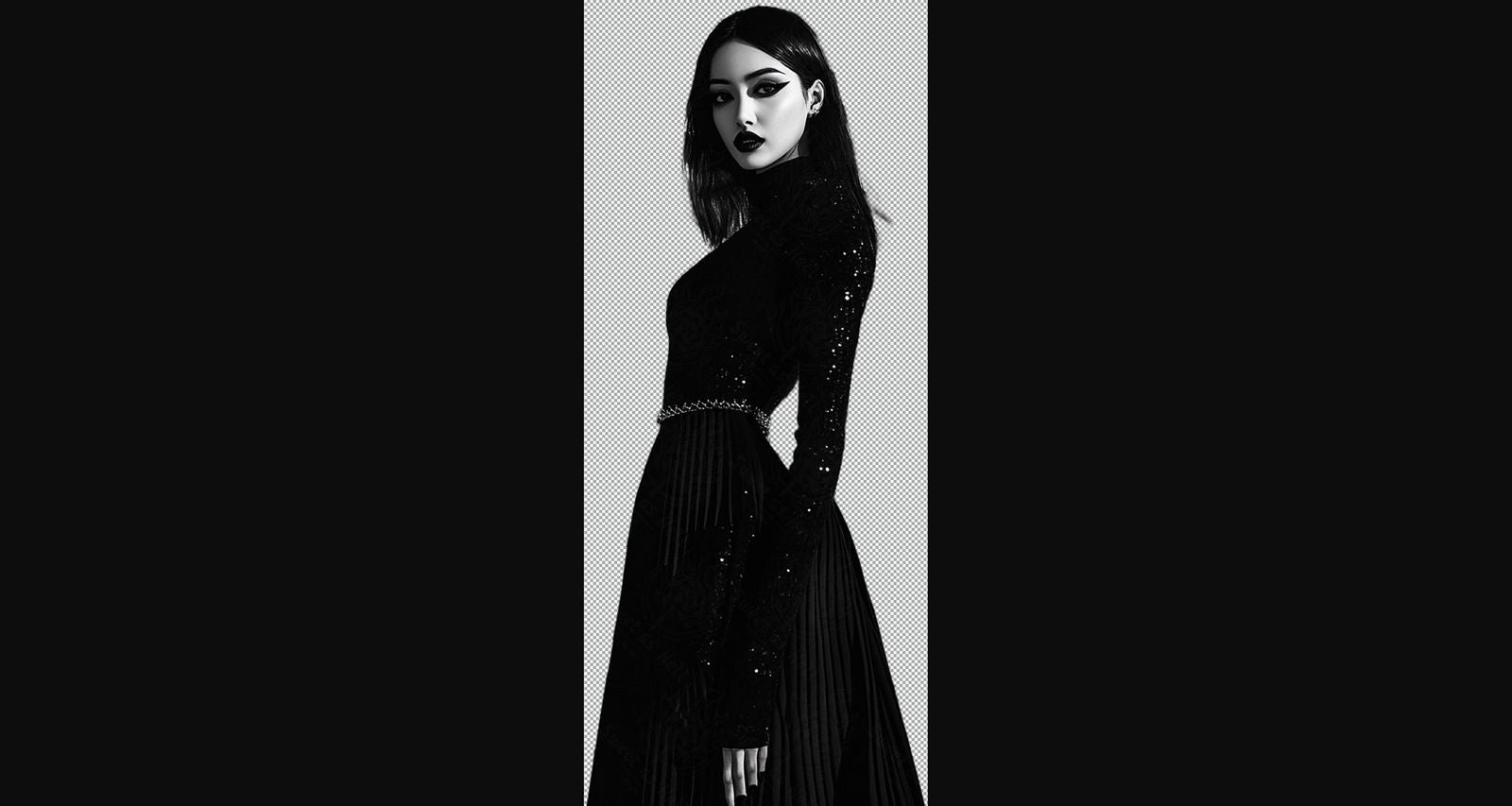 Black And White Fashion Photo of a Woman In Black With A Transparent Background 010 SN2766 - Sweet As Hell Designs