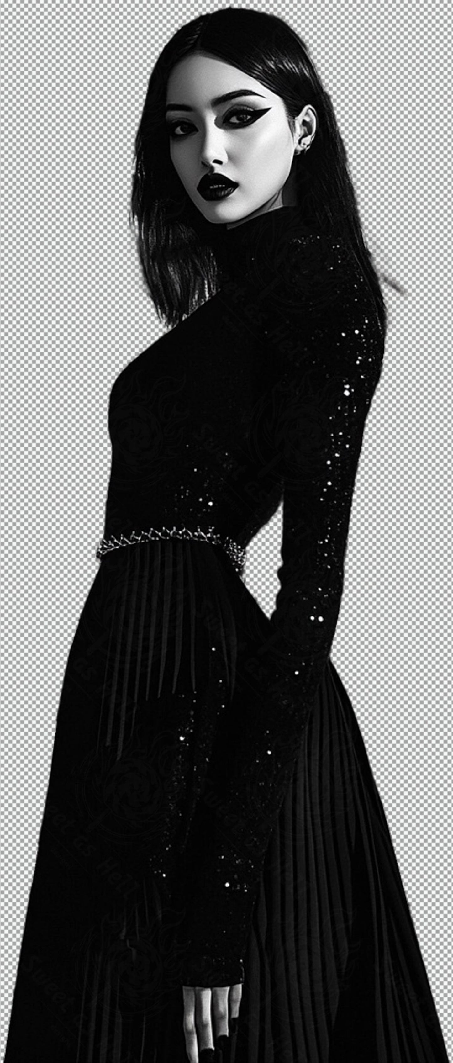 Black And White Fashion Photo of a Woman In Black With A Transparent Background 010 SN2766 - Sweet As Hell Designs