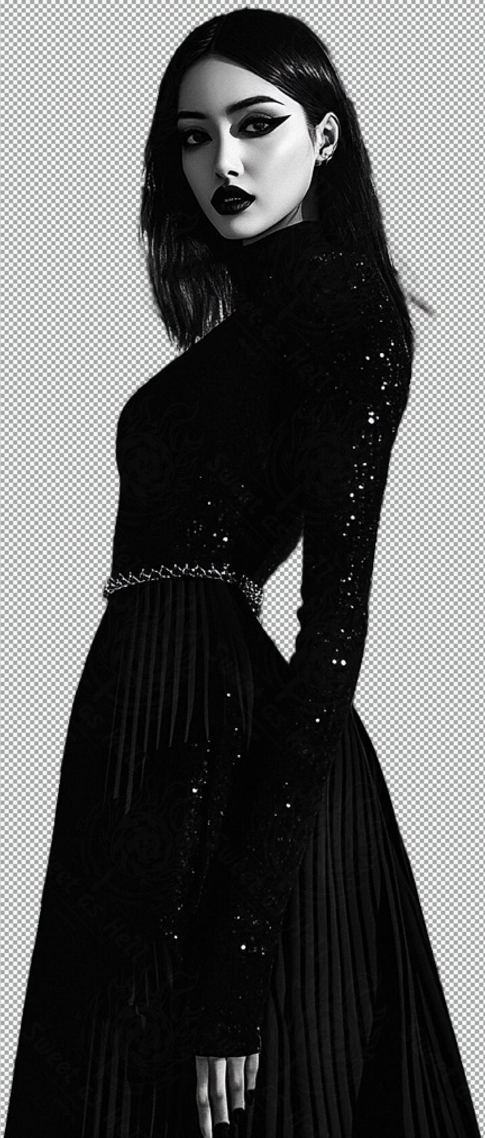 Black And White Fashion Photo of a Woman In Black With A Transparent Background 010 SN2766 - Sweet As Hell Designs