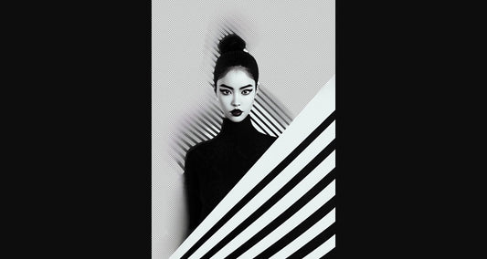 Black And White Fashion Photo of a Woman In The Center of a Optical Illusion That Creates Visual Depth and Movement With Transparent Background 0010 SN2774 - Sweet As Hell Designs