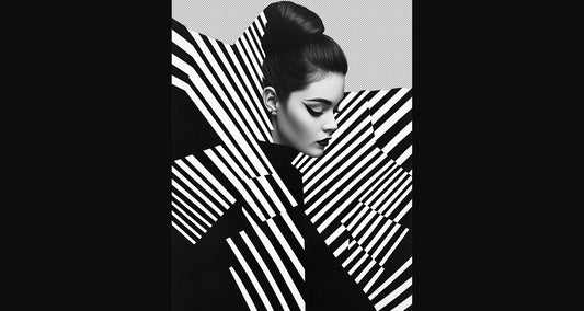 Black And White Fashion Photo of a Woman In The Center of a Optical Illusion That Creates Visual Depth and Movement With Transparent Background 002 SN2752 - Sweet As Hell Designs