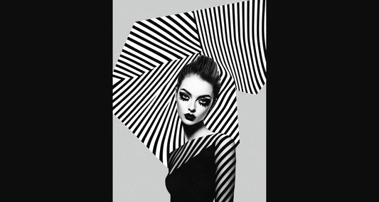 Black And White Fashion Photo of a Woman In The Center of a Optical Illusion That Creates Visual Depth and Movement With Transparent Background 005 SN2760 - Sweet As Hell Designs