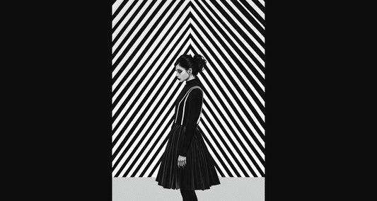 Black And White Fashion Photo of a Woman In The Center of a Optical Illusion That Creates Visual Depth and Movement With Transparent Background 006 SN2761 - Sweet As Hell Designs