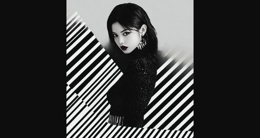 Black And White Fashion Photo of a Woman In The Center of a Optical Illusion That Creates Visual Depth and Movement With Transparent Background 007 SN2764 - Sweet As Hell Designs