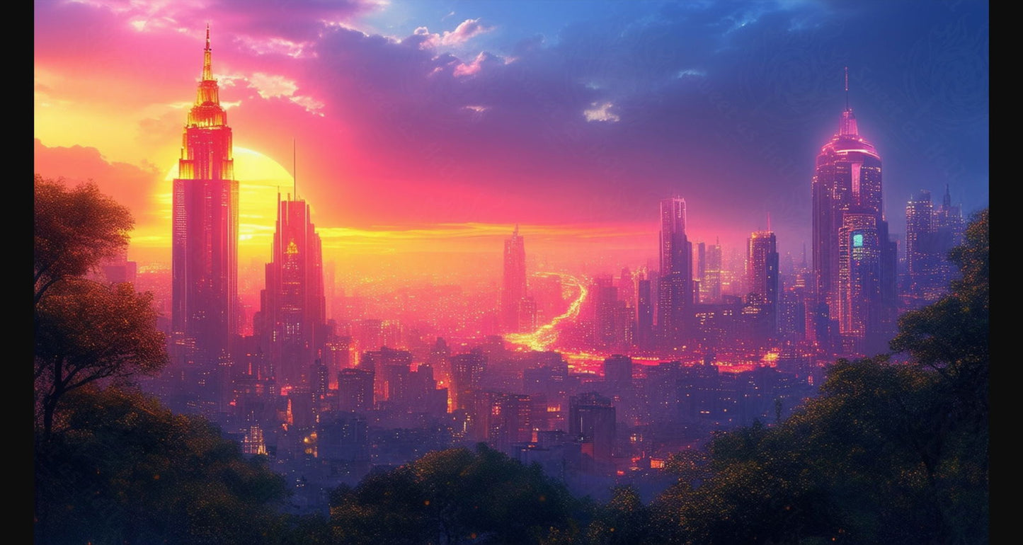 Cityscape Highlighted by the Setting Sun and Rich Colors 9 by 16 0001 SN769 - Sweet As Hell Designs