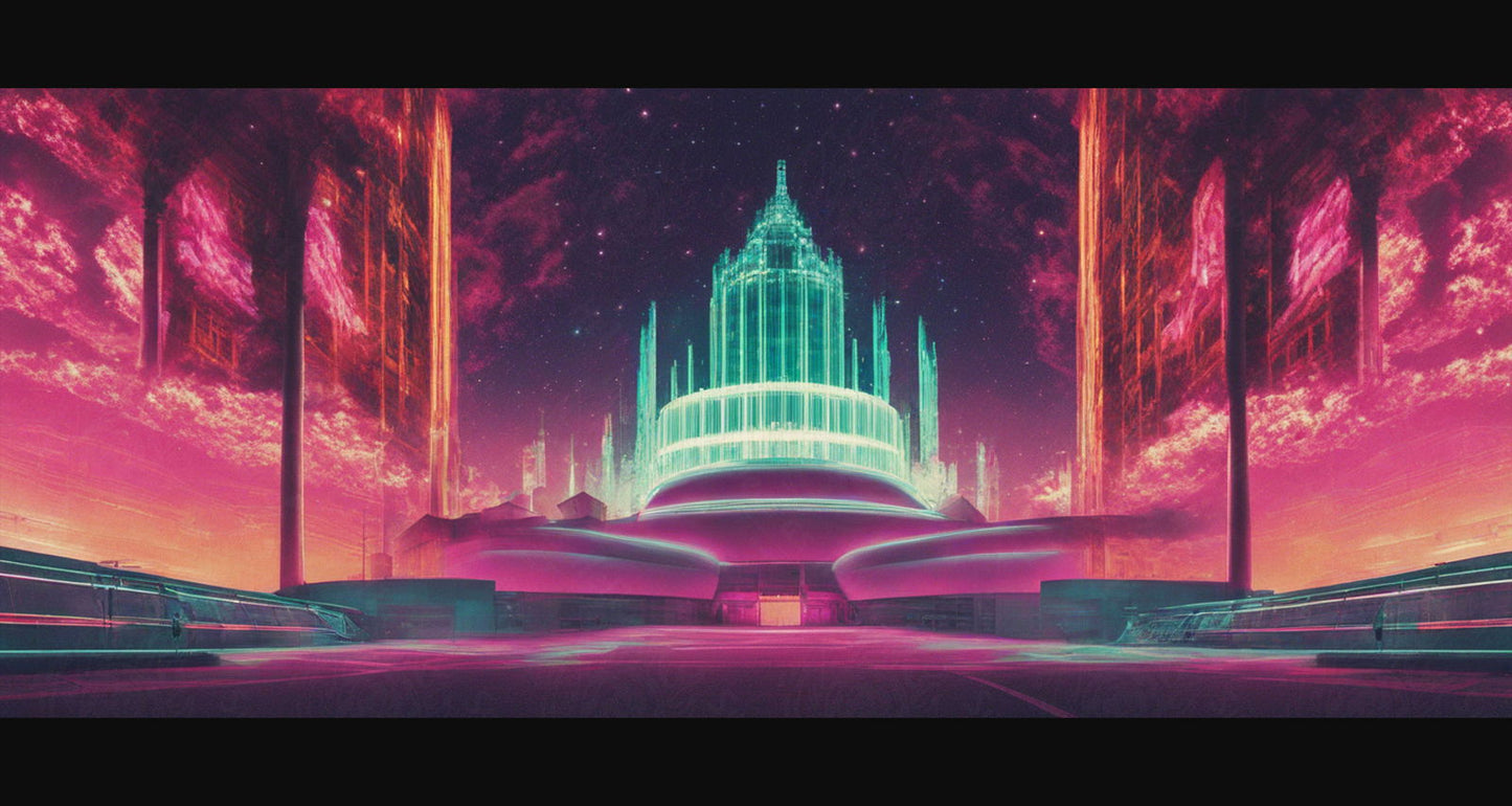 Crystal Holographic Modern Fantasy Palace and Courtyard 21 by 9 0001 SN772 - Sweet As Hell Designs