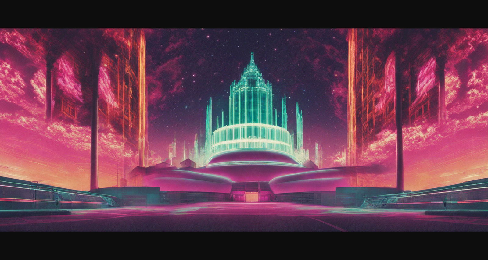 Crystal Holographic Modern Fantasy Palace and Courtyard 21 by 9 0001 SN772 - Sweet As Hell Designs