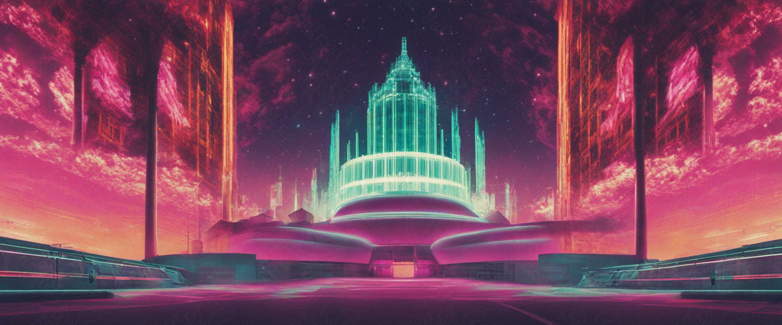 Crystal Holographic Modern Fantasy Palace and Courtyard 21 by 9 0001 SN772 - Sweet As Hell Designs