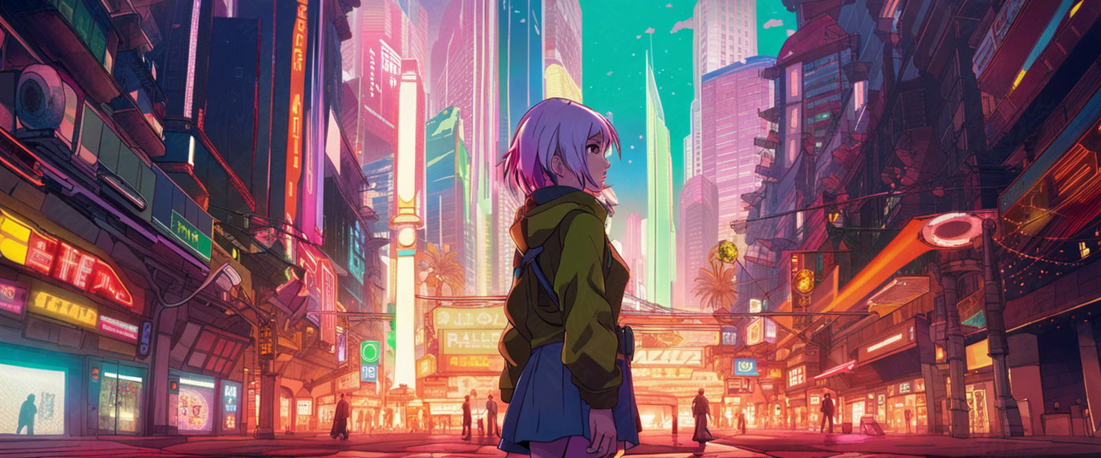 Female Anime Characters Wandering Within A Bustling Future City 0003 SN776 - Sweet As Hell Designs