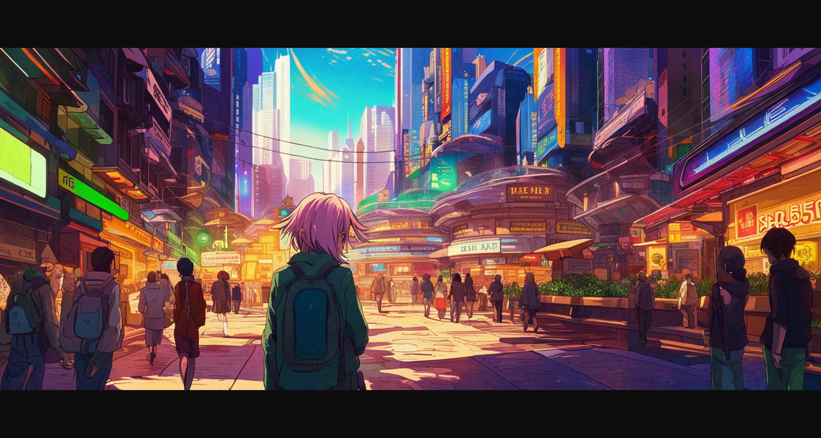 Female Anime Characters Wandering Within A Bustling Future City 0005 SN778 - Sweet As Hell Designs