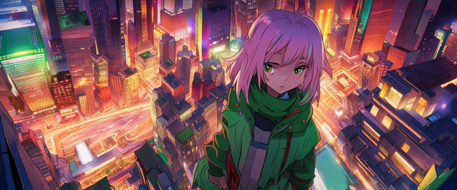 Female Anime Portrait With a Futuristic City Background 0005 SN800 - Sweet As Hell Designs