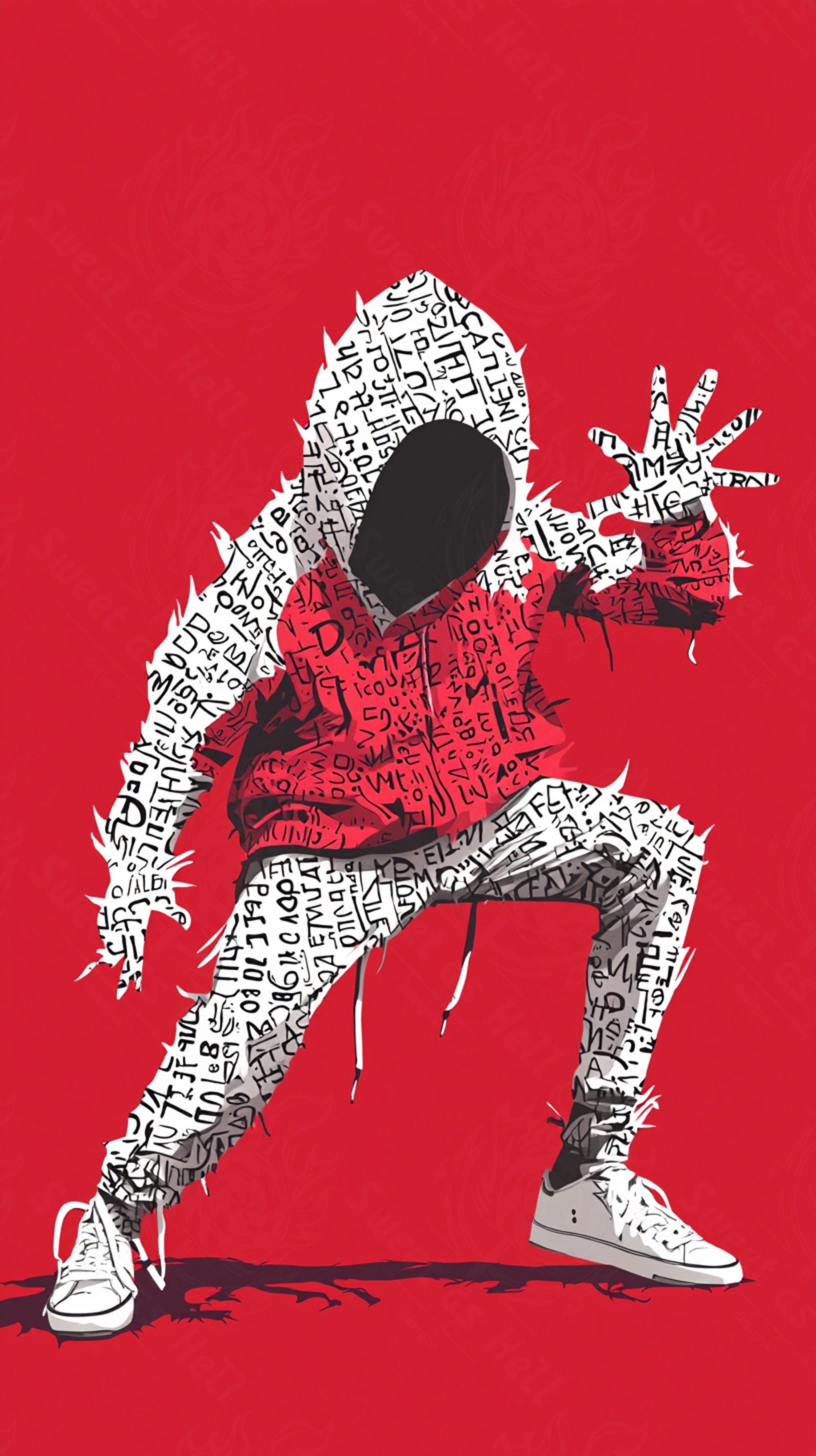 Full-length Urban Character in Streetwear Composed of Overlapping Shapes and/or Letters That Create Depth, Texture and Movement 0003 SN1253 - Sweet As Hell Designs
