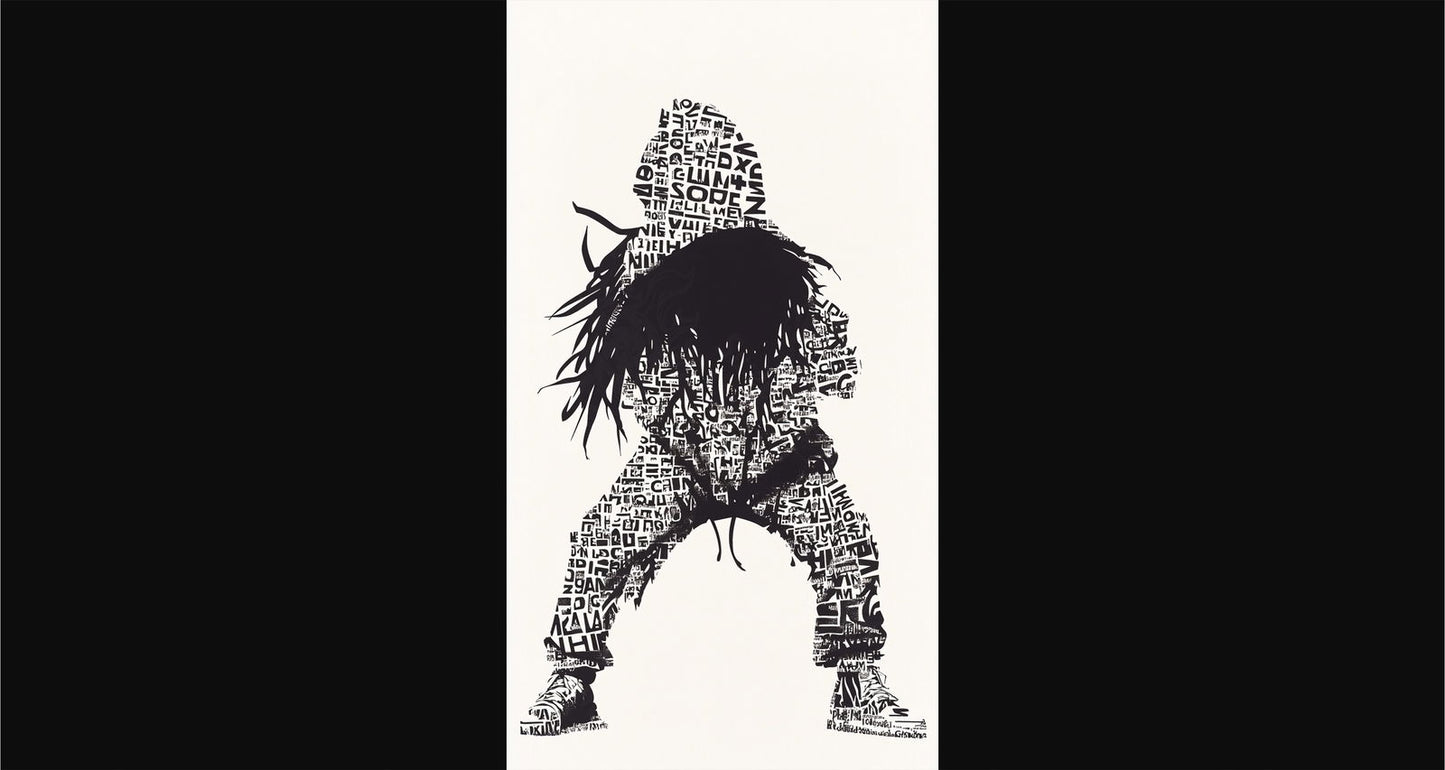 Full-length Urban Character in Streetwear Composed of Overlapping Shapes and/or Letters That Create Depth, Texture and Movement 0028 SN1278 - Sweet As Hell Designs