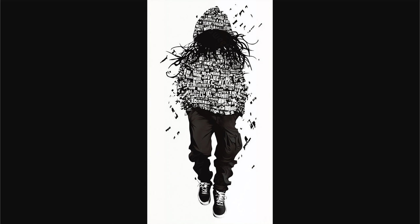 Full-length Urban Character in Streetwear Composed of Overlapping Shapes and/or Letters That Create Depth, Texture and Movement 0037 SN1287 - Sweet As Hell Designs