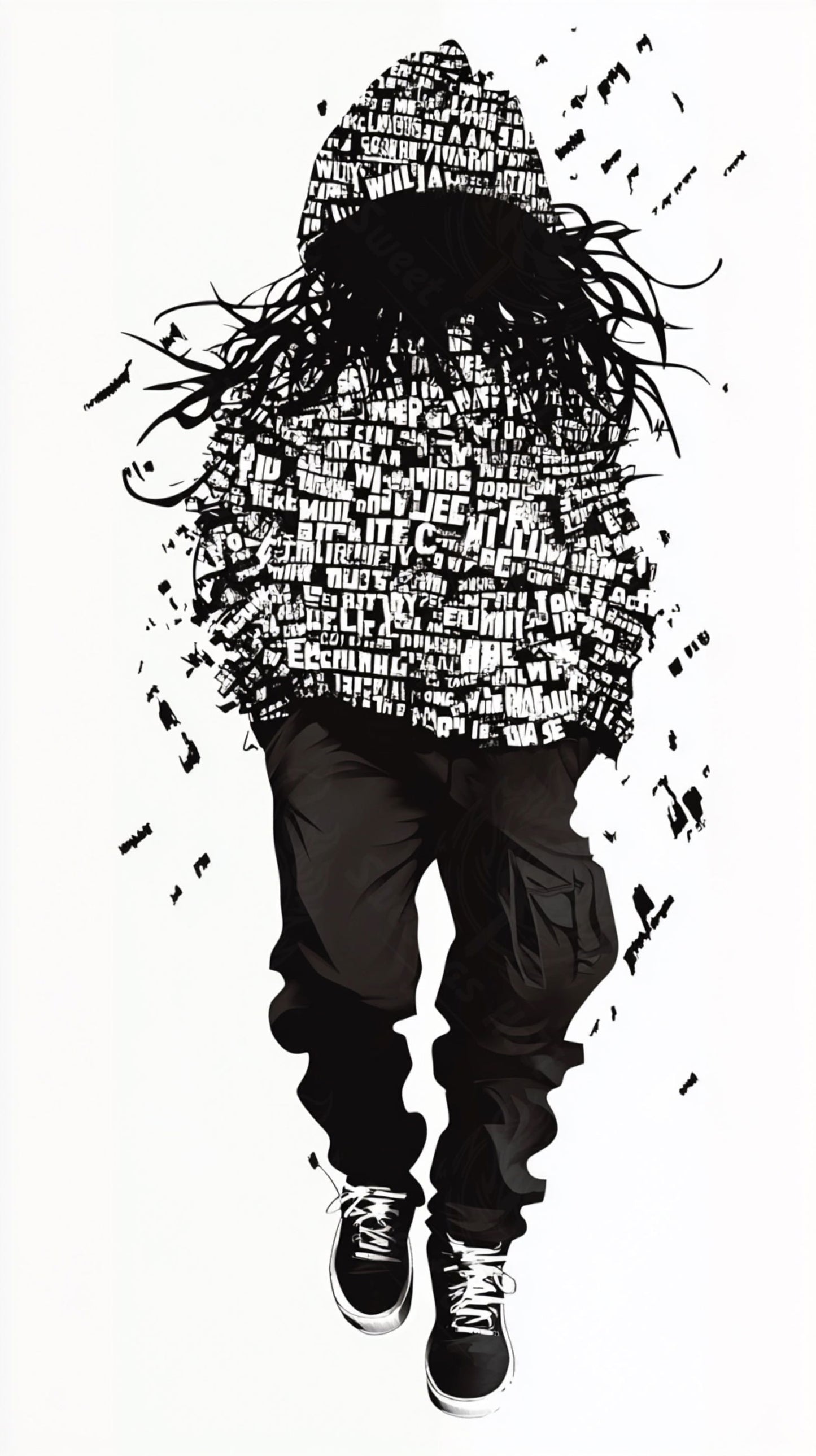 Full-length Urban Character in Streetwear Composed of Overlapping Shapes and/or Letters That Create Depth, Texture and Movement 0037 SN1287 - Sweet As Hell Designs