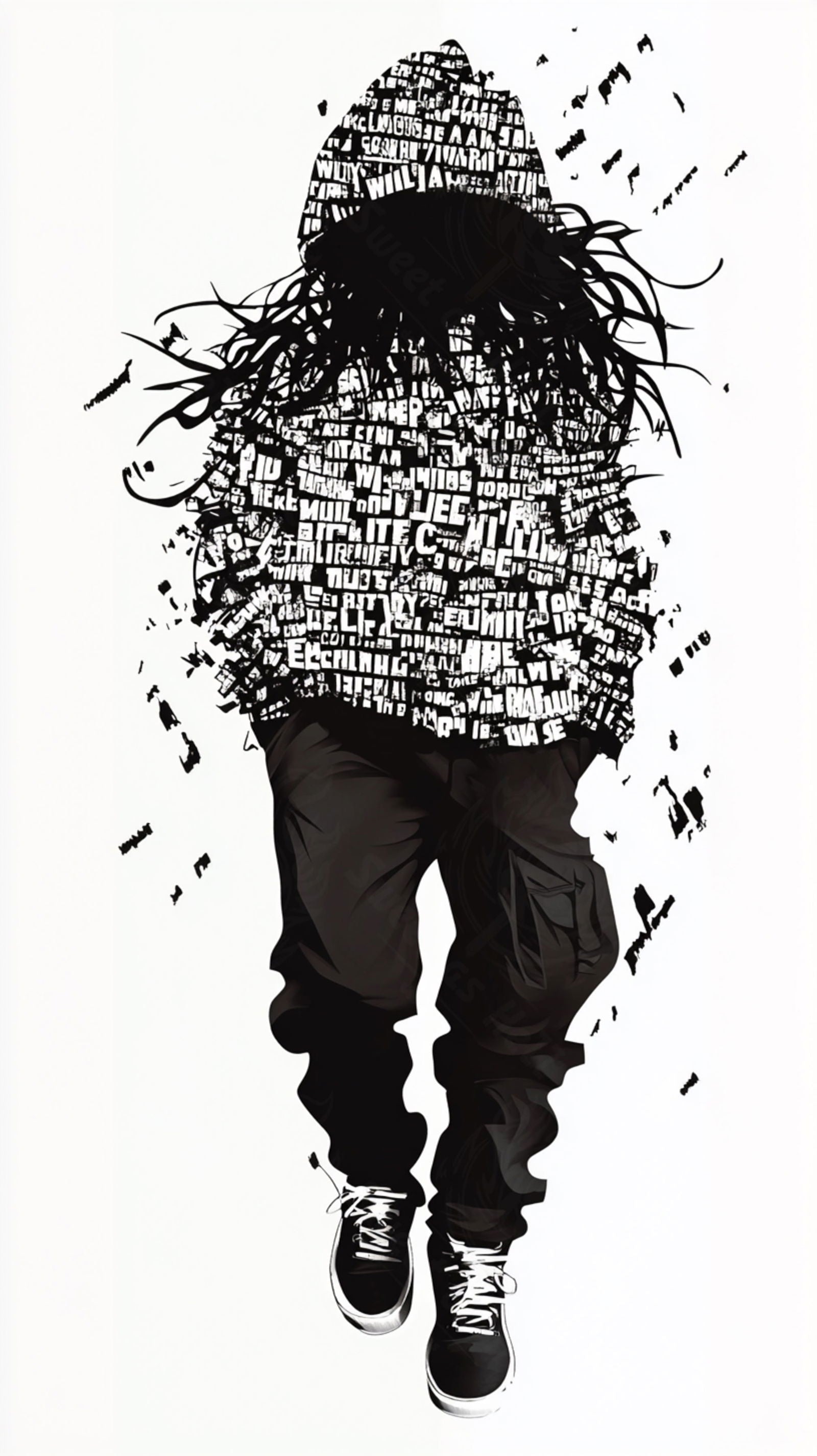 Full-length Urban Character in Streetwear Composed of Overlapping Shapes and/or Letters That Create Depth, Texture and Movement 0037 SN1287 - Sweet As Hell Designs