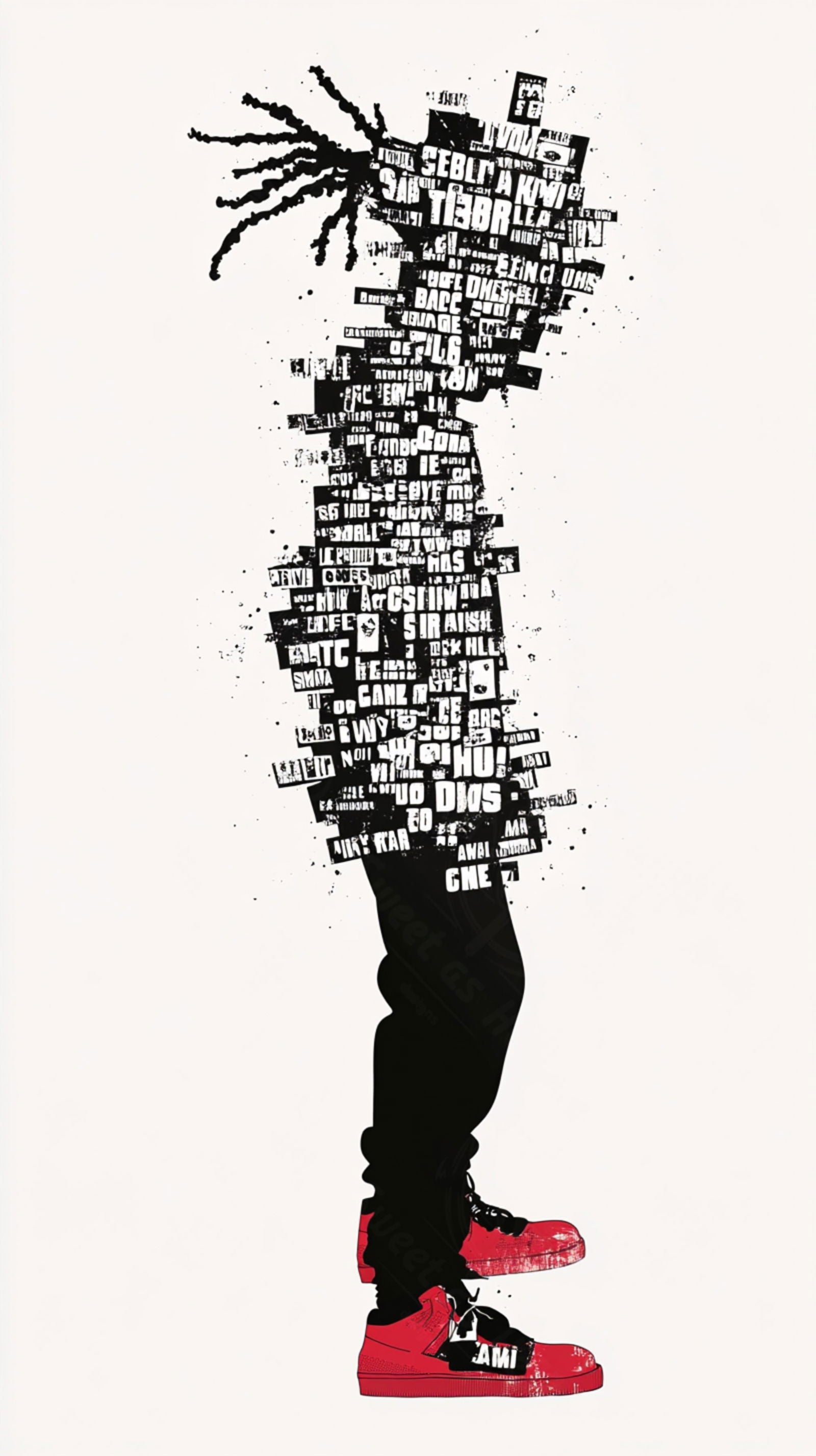 Full-length Urban Character in Streetwear Composed of Overlapping Shapes and/or Letters That Create Depth, Texture and Movement 0044 SN1294 - Sweet As Hell Designs