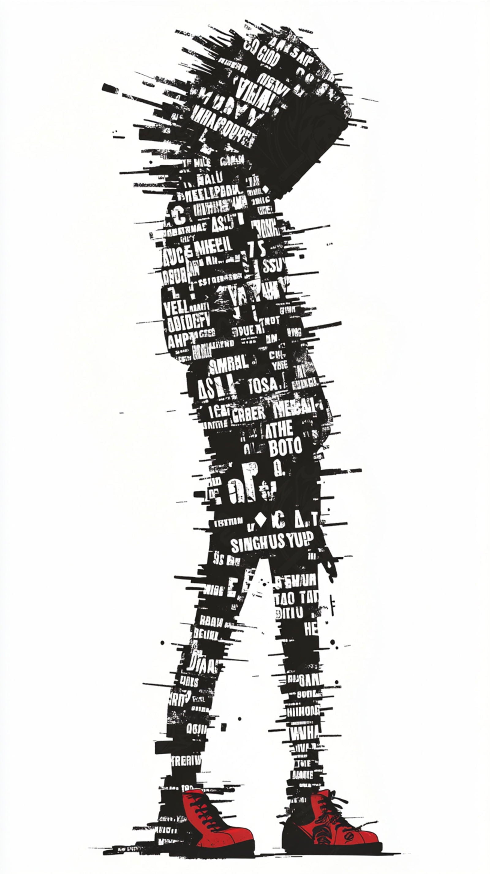 Full-length Urban Character in Streetwear Composed of Overlapping Shapes and/or Letters That Create Depth, Texture and Movement 0047 SN1297 - Sweet As Hell Designs