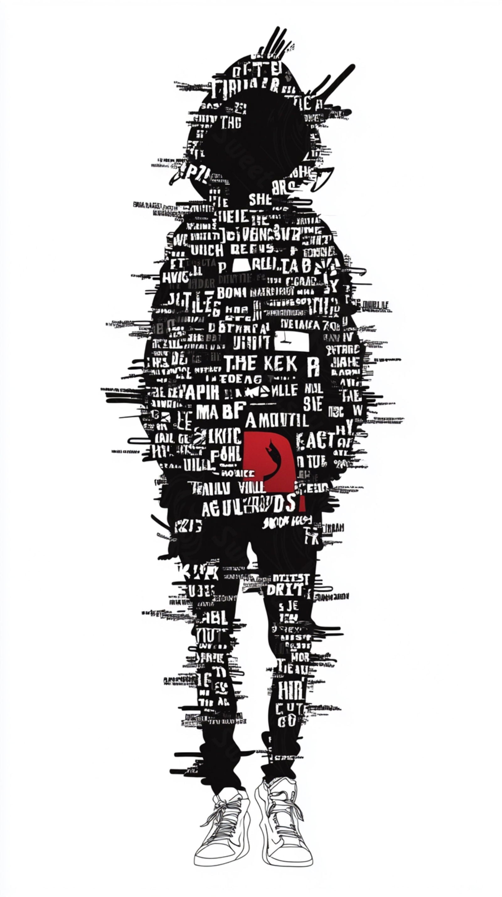 Full-length Urban Character in Streetwear Composed of Overlapping Shapes and/or Letters That Create Depth, Texture and Movement 0049 SN1299 - Sweet As Hell Designs