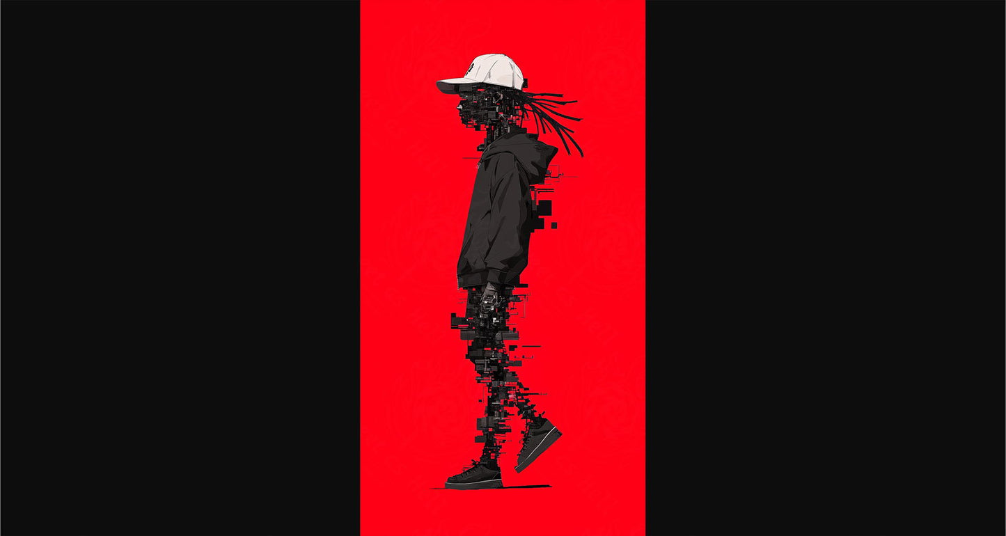Full-length Urban Character in Streetwear Composed of Overlapping Shapes and/or Letters That Create Depth, Texture and Movement 0057 SN1307 - Sweet As Hell Designs