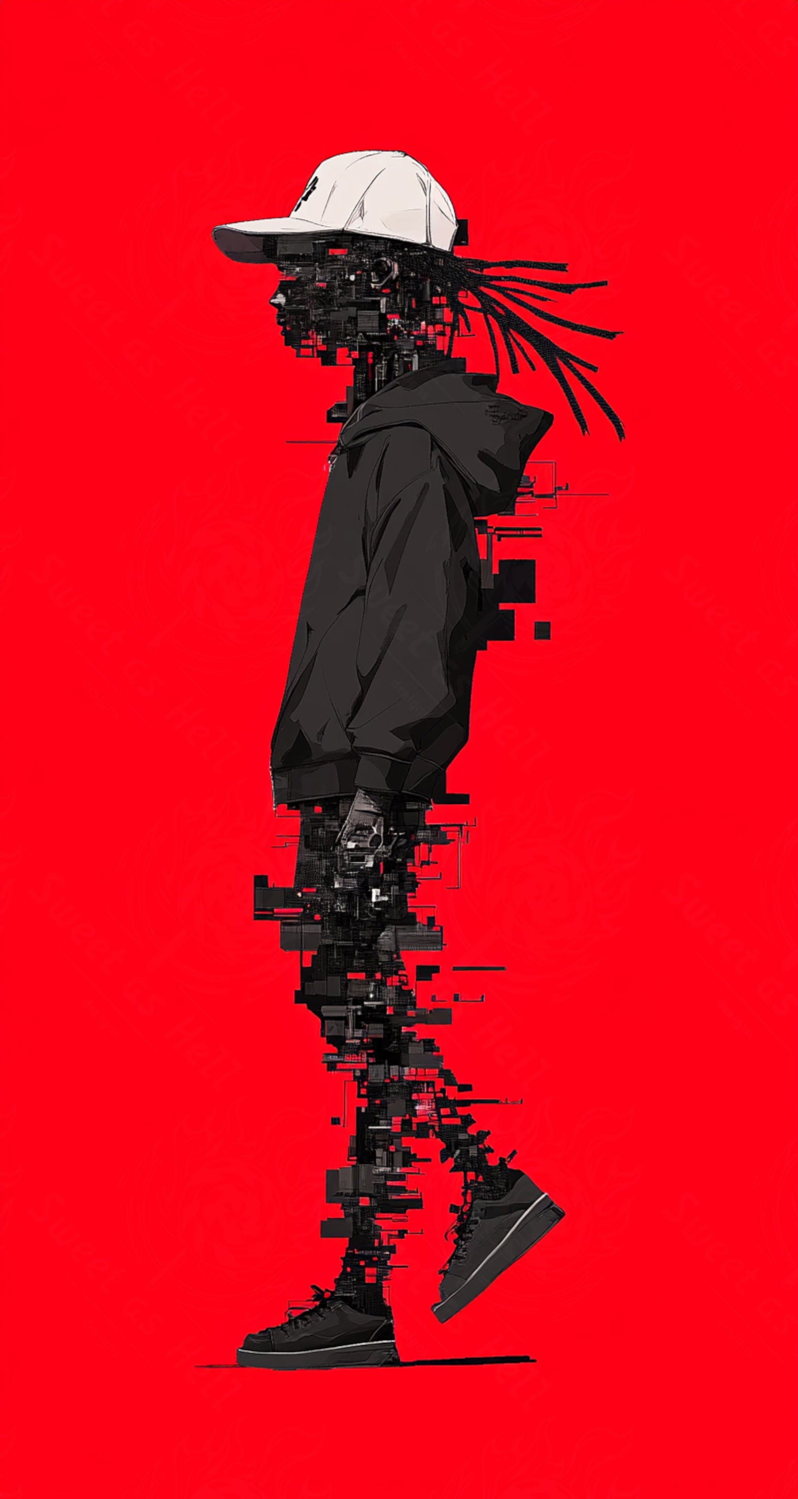 Full-length Urban Character in Streetwear Composed of Overlapping Shapes and/or Letters That Create Depth, Texture and Movement 0057 SN1307 - Sweet As Hell Designs