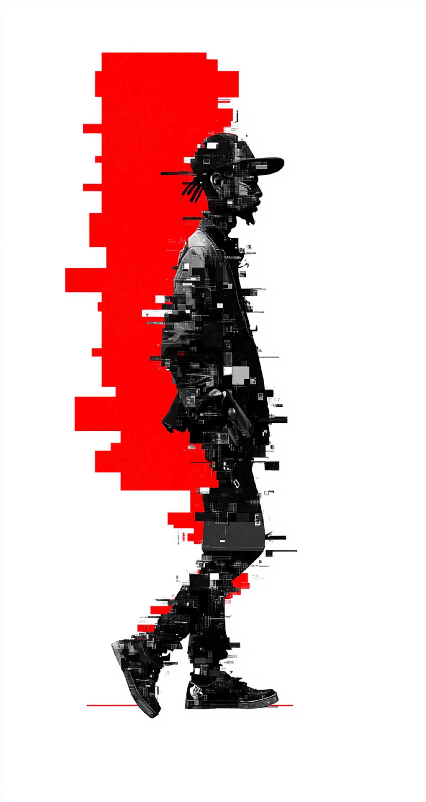 Full-length Urban Character in Streetwear Composed of Overlapping Shapes and/or Letters That Create Depth, Texture and Movement 0058 SN1308 - Sweet As Hell Designs