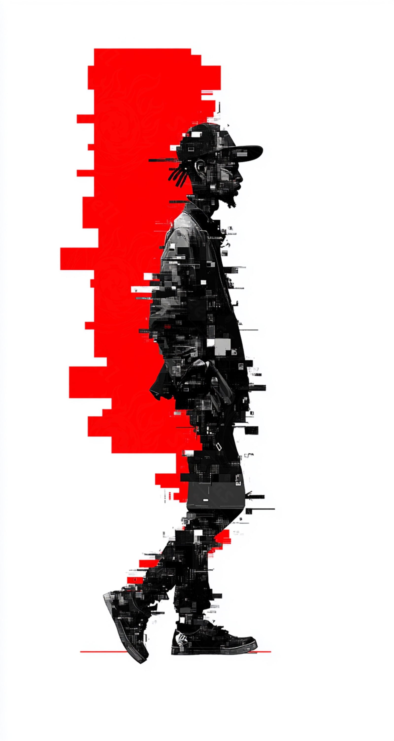 Full-length Urban Character in Streetwear Composed of Overlapping Shapes and/or Letters That Create Depth, Texture and Movement 0058 SN1308 - Sweet As Hell Designs