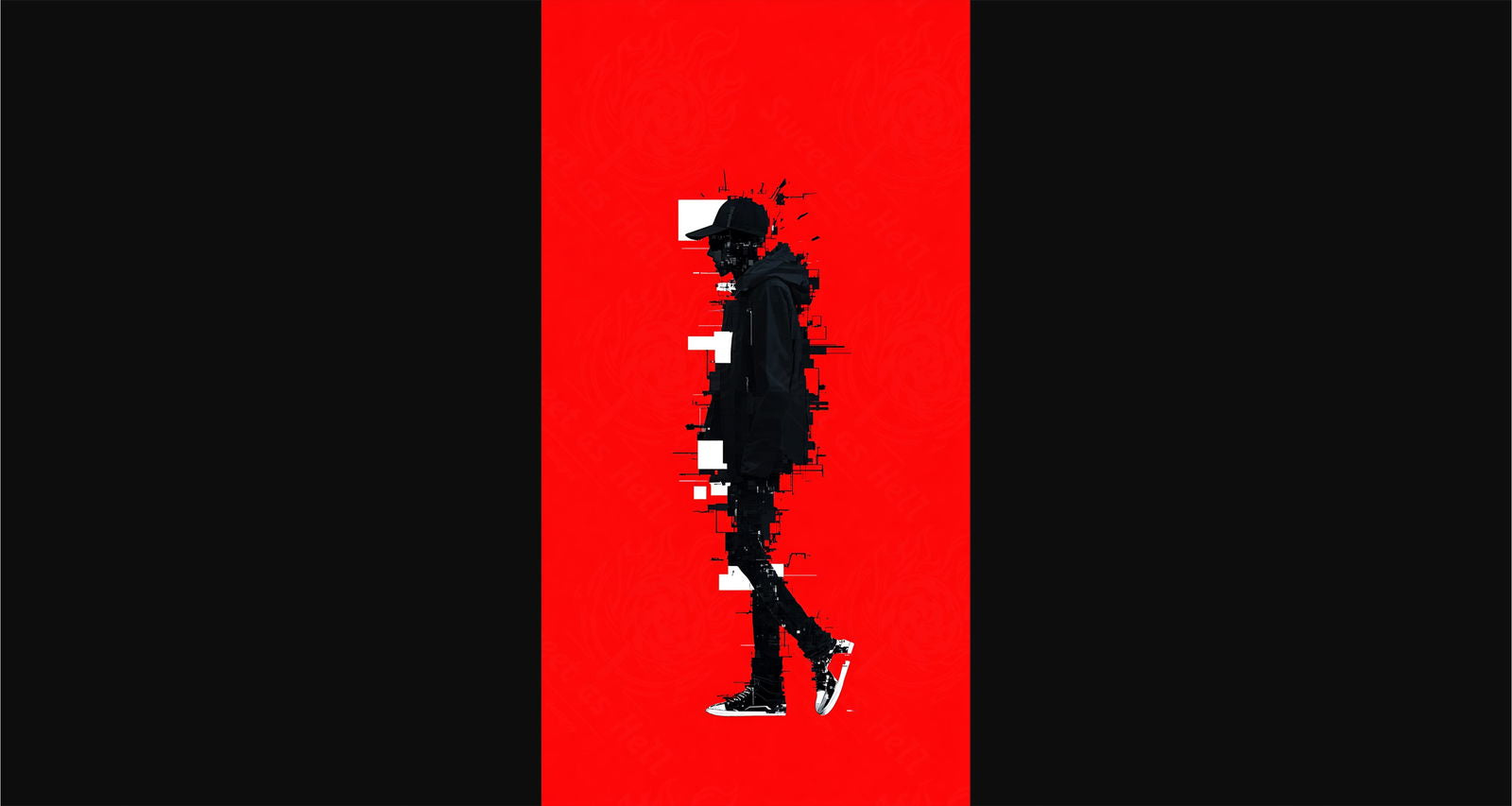 Full-length Urban Character in Streetwear Composed of Overlapping Shapes and/or Letters That Create Depth, Texture and Movement 0063 SN1313 - Sweet As Hell Designs